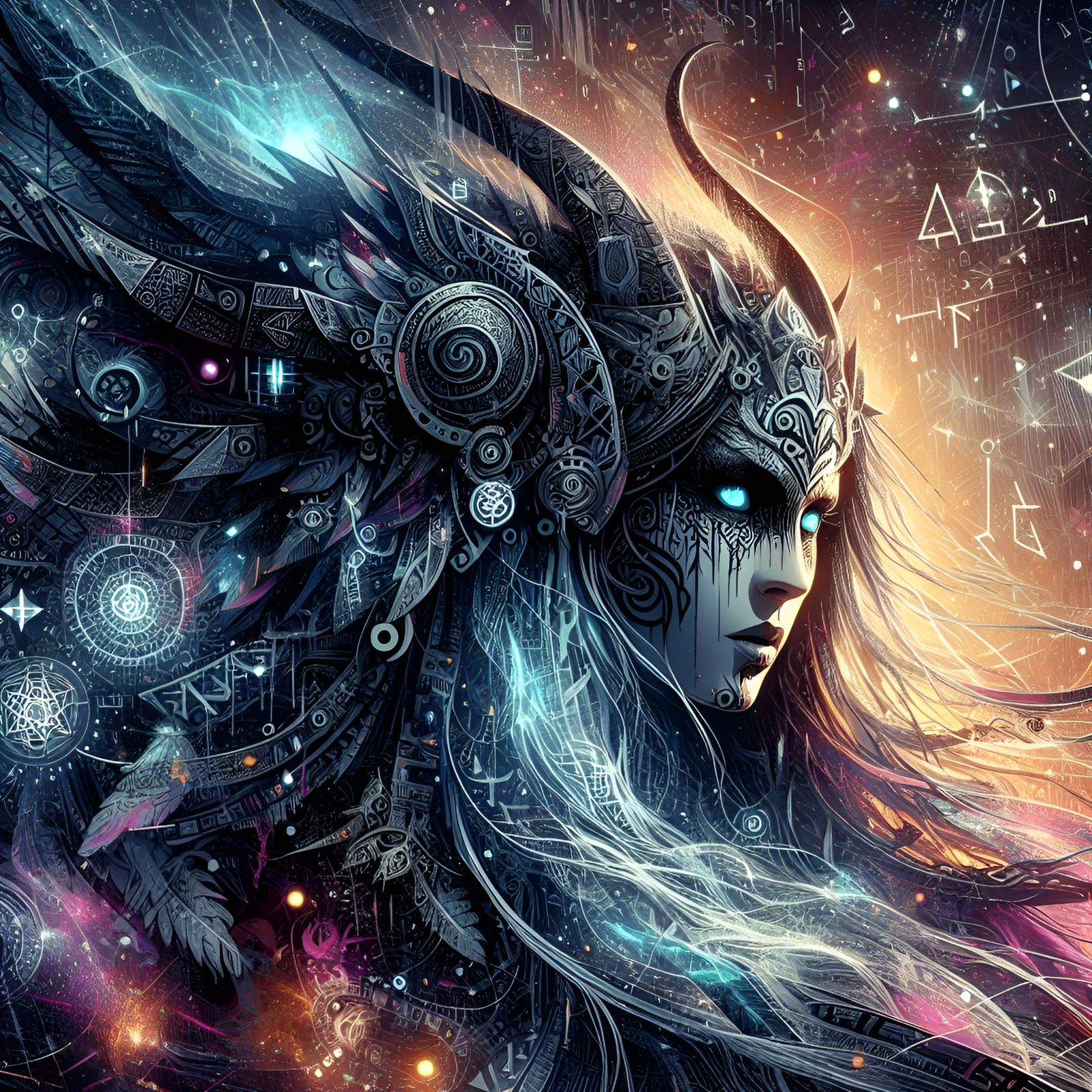 Celtic Goddess Morrigan runes style