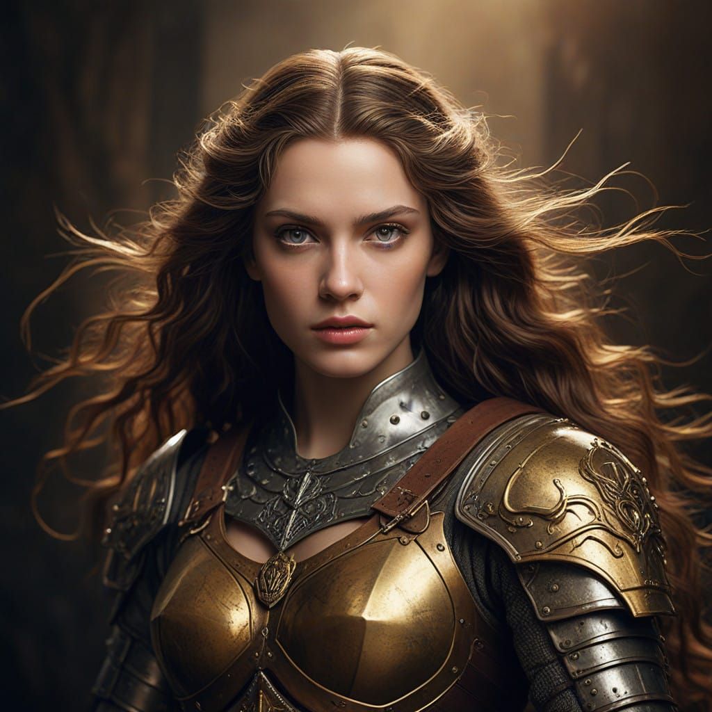 Heroic Warrior Woman in Vintage Photographic Style