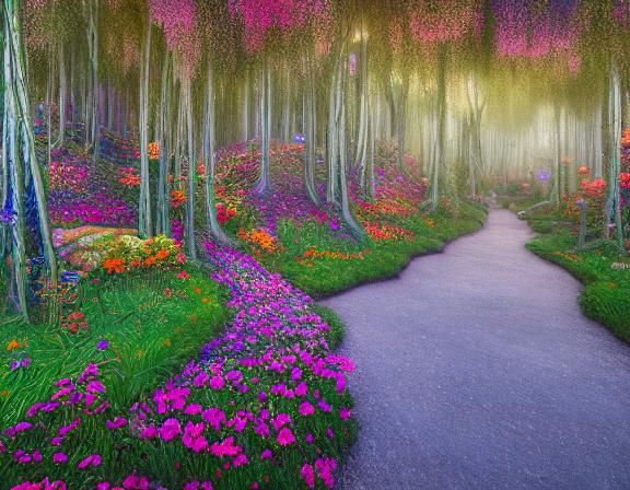 Sunset-Hybrid Woman in Forest, Art Nouveau Style