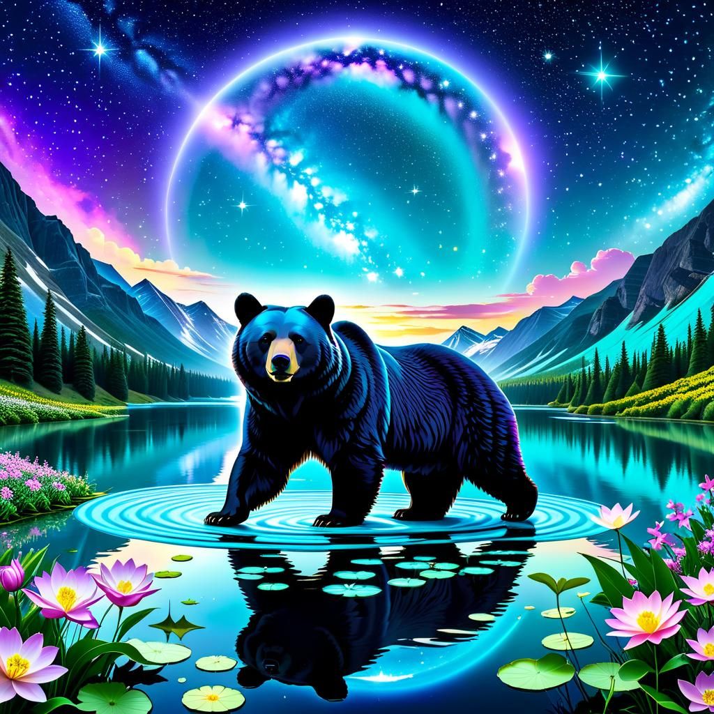 Psychedelic Star Bear Reflecting in Luminous Lake