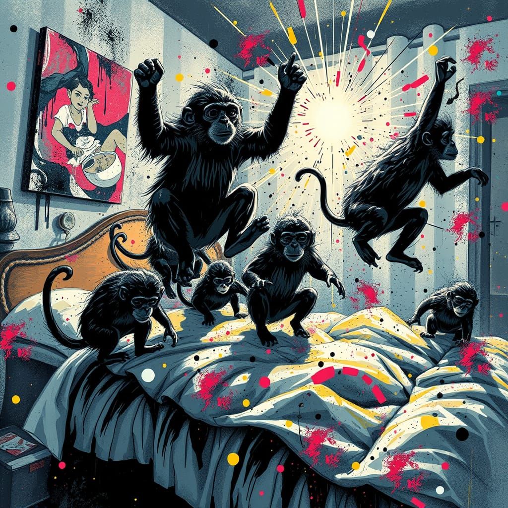 Monkeys Jumping on Bed: Pixel Art Glitchcore Chaos