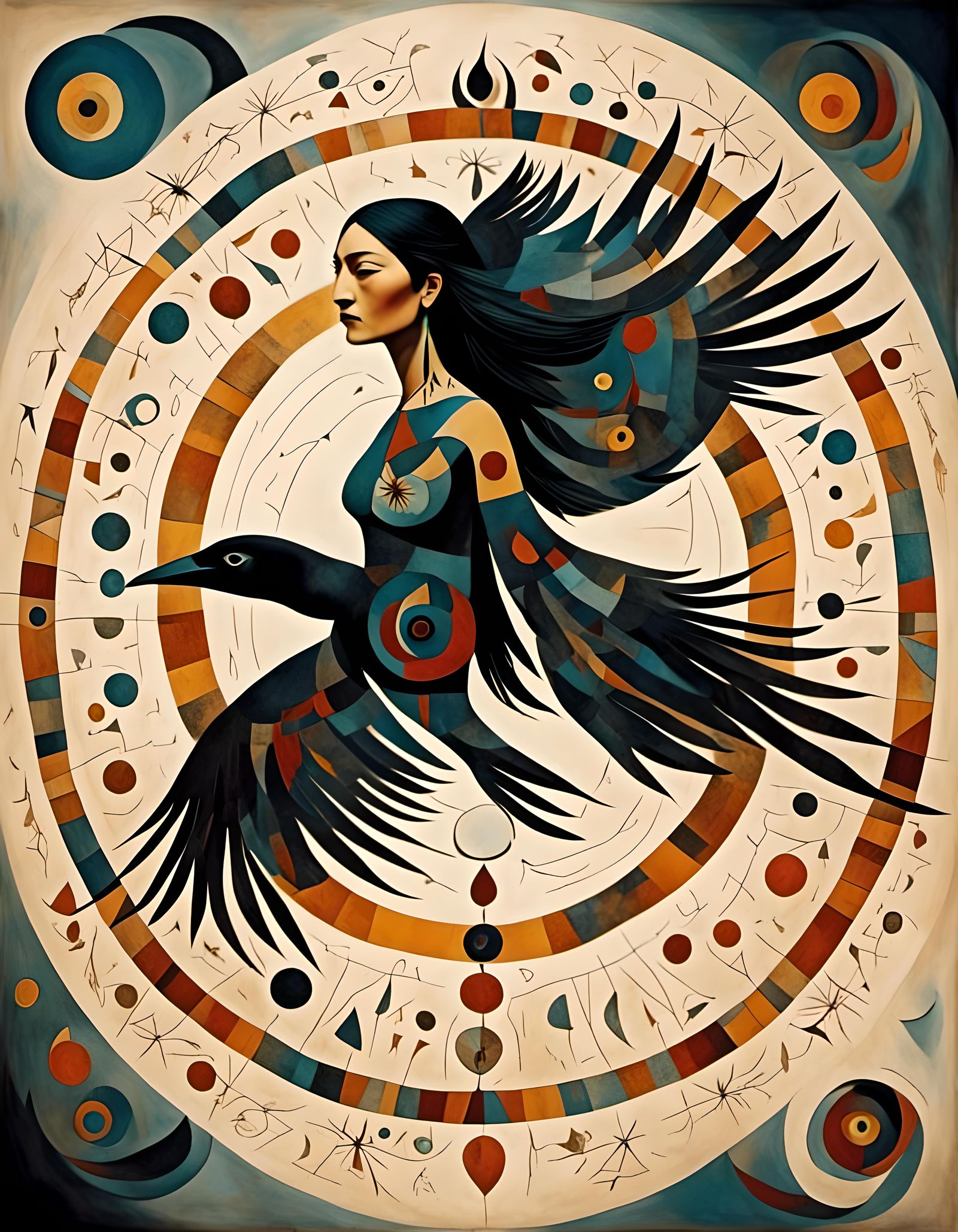 Transparent Woman and Raven in Surreal Style