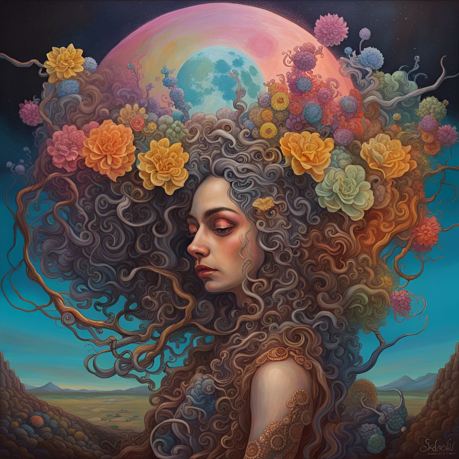 Baroque Flower Defies Gravity in Solarpunk Moonscape