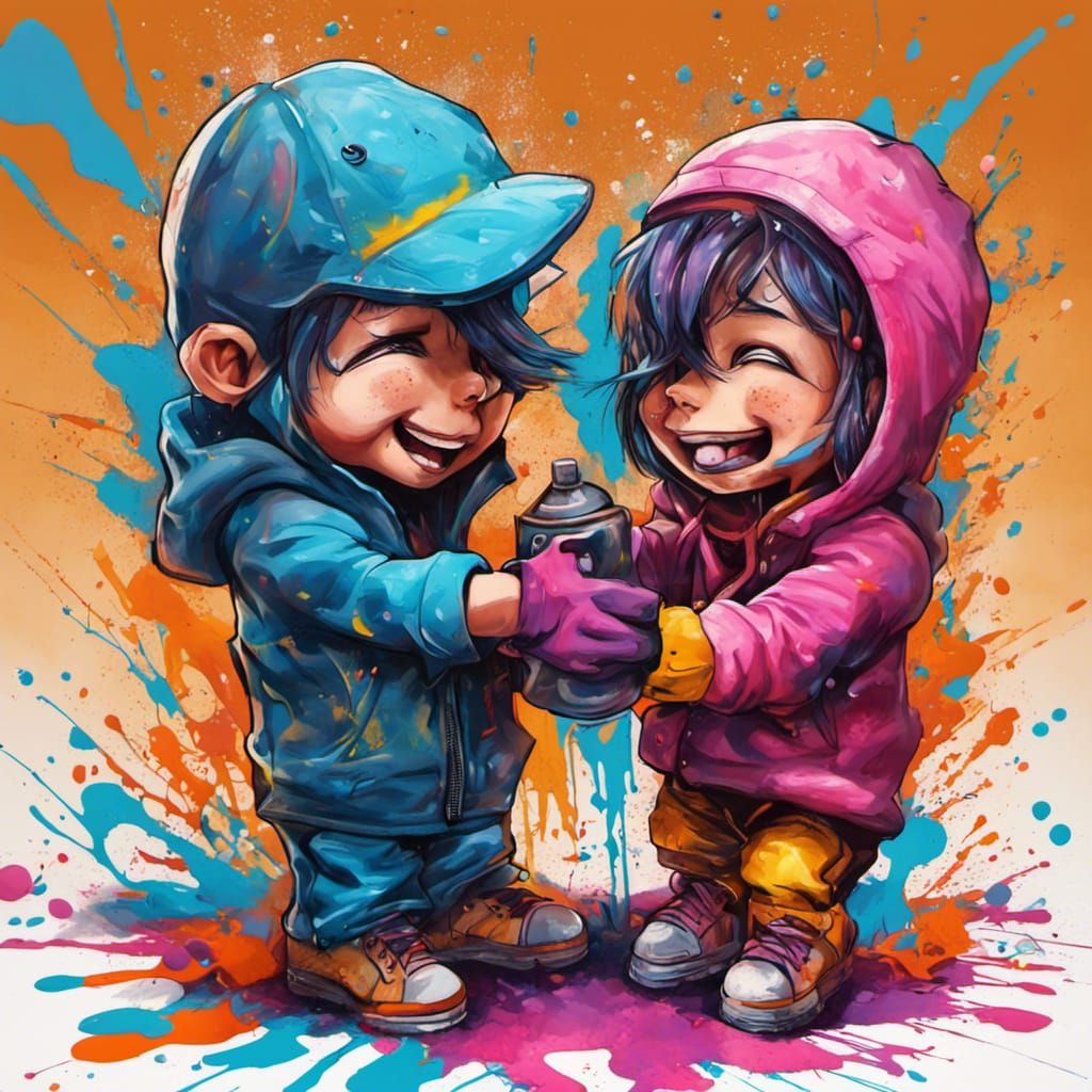 Colorful Graffiti Art of Friendship and Hug