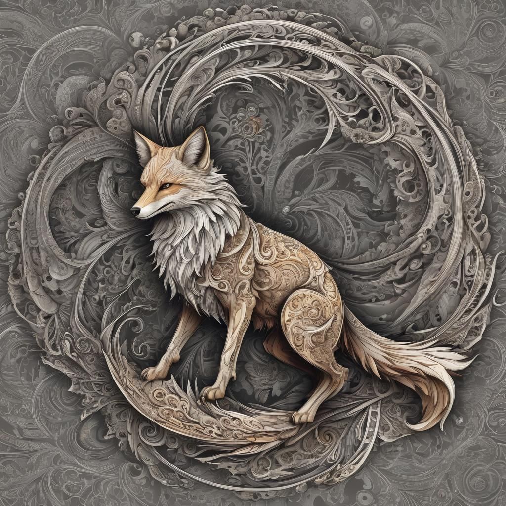 Nine-Tailed Fox and Reaper in Abstract Fractal Style