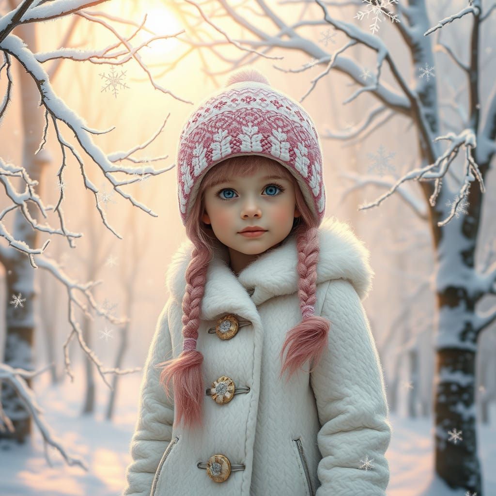 Serene Siberian Snow Maiden in Whimsical Dreamscape