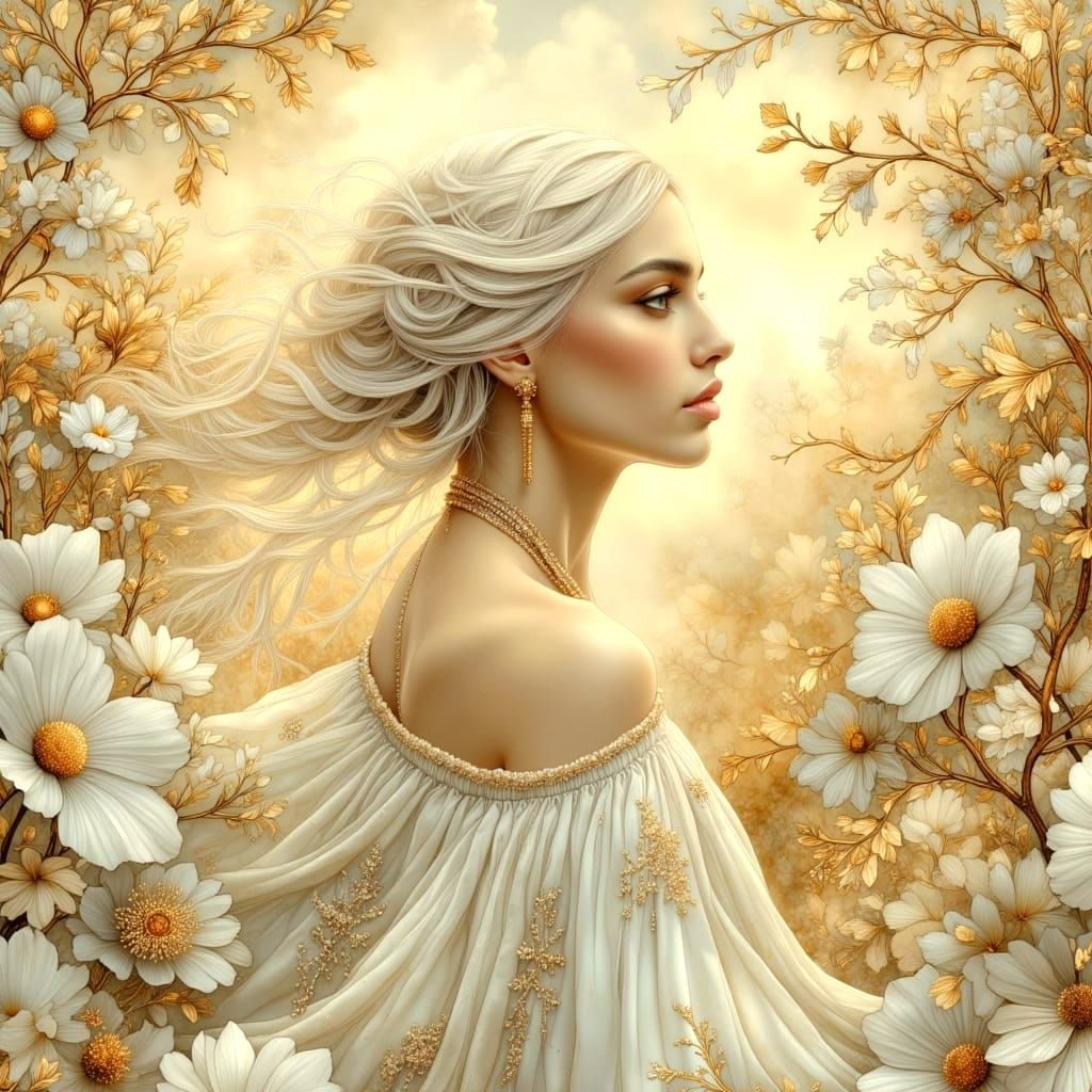 Golden-Eyed Woman Portrait with Braided Hair