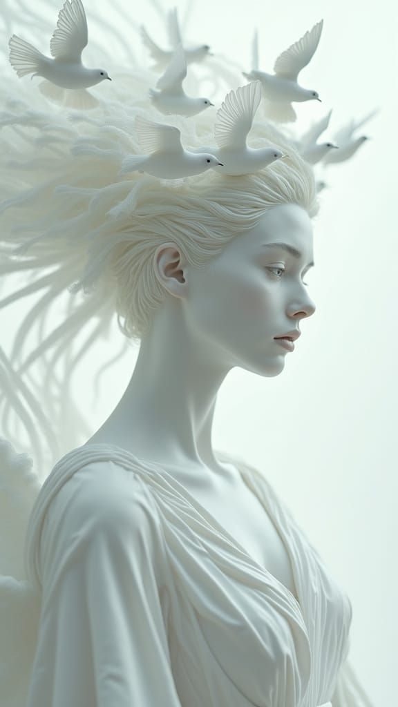Ethereal Alabaster Goddess with Dove Halo