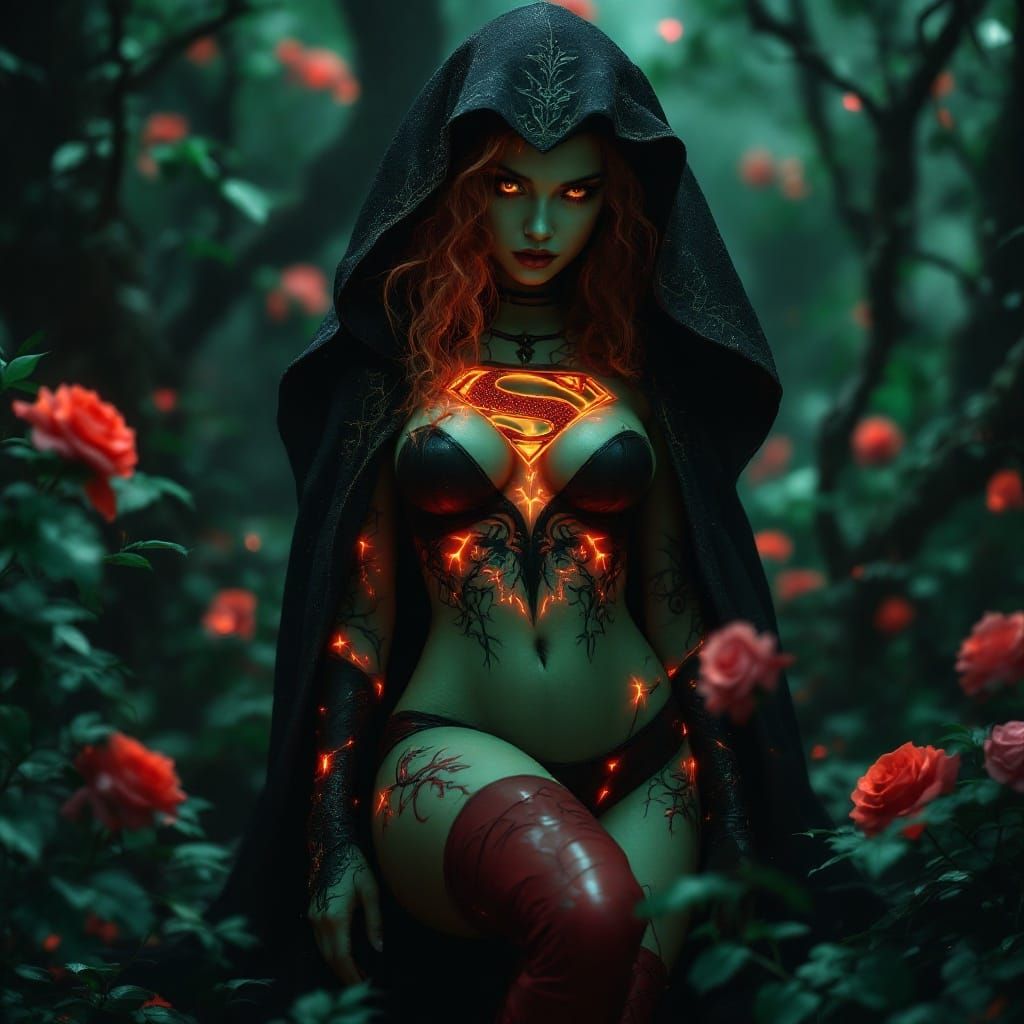 Goth Poison Ivy as Supergirl: Ethereal Goddess in Dark Fanta...