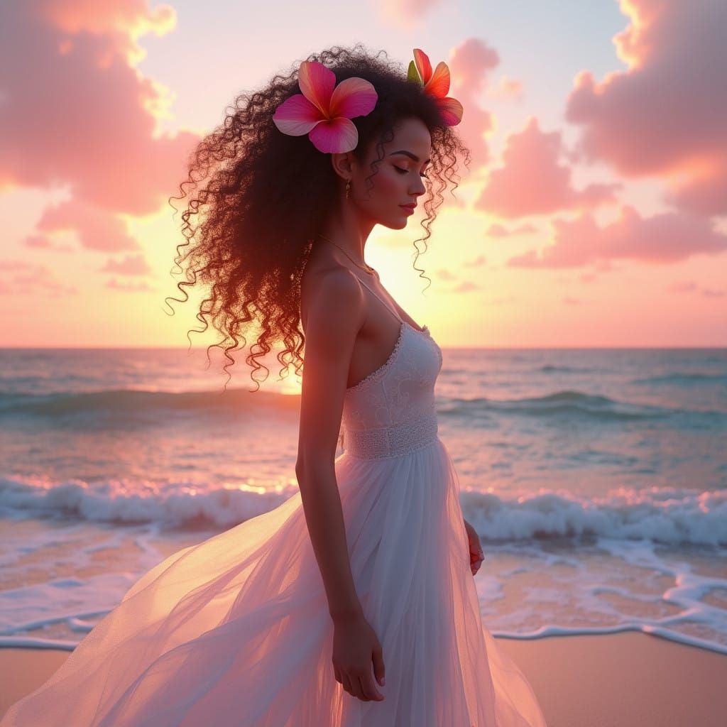 Puerto Rican Goddess Awakens at Sunrise in Tropical Paradise