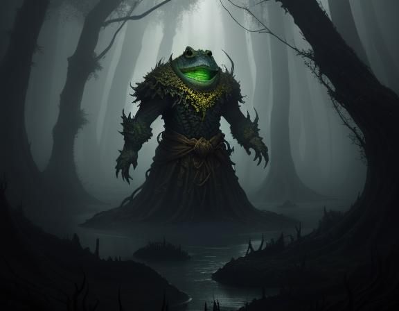 Bullywug Emerges from Murky Swamp, Dark Fantasy Art