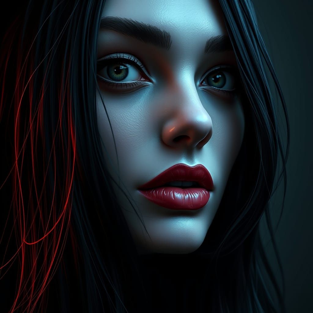 Morticia Addams Portrait in Art Nouveau Style