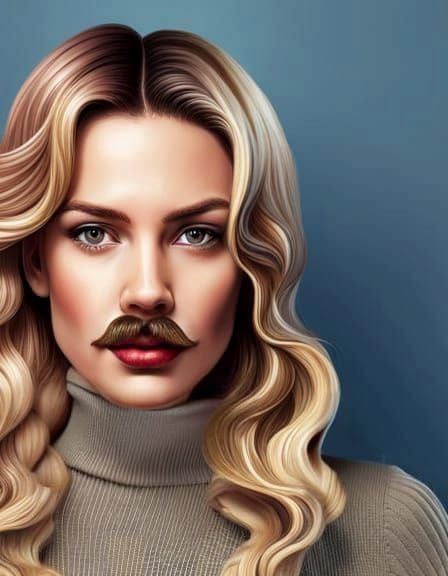 Young Blonde Woman with a Mustache
