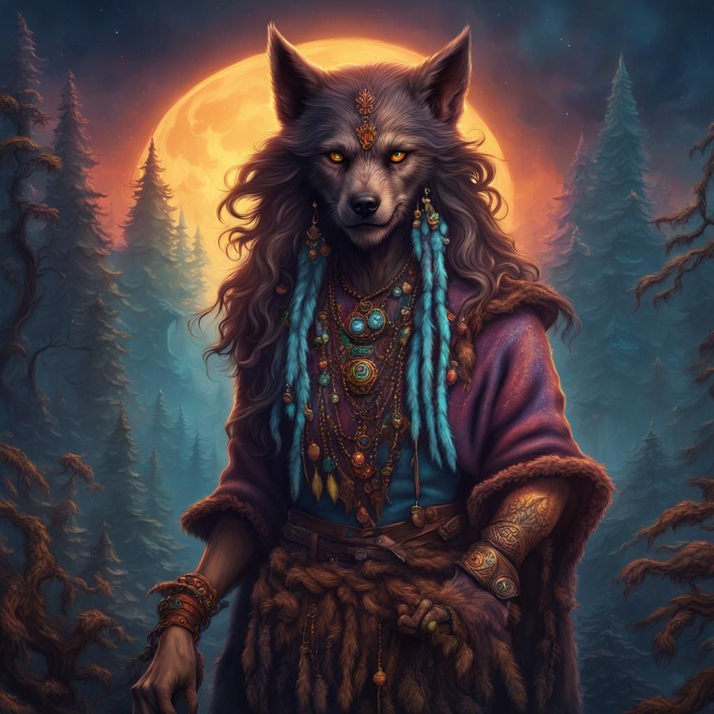 Detailed Female Hippy Werewolf Fantasy Art