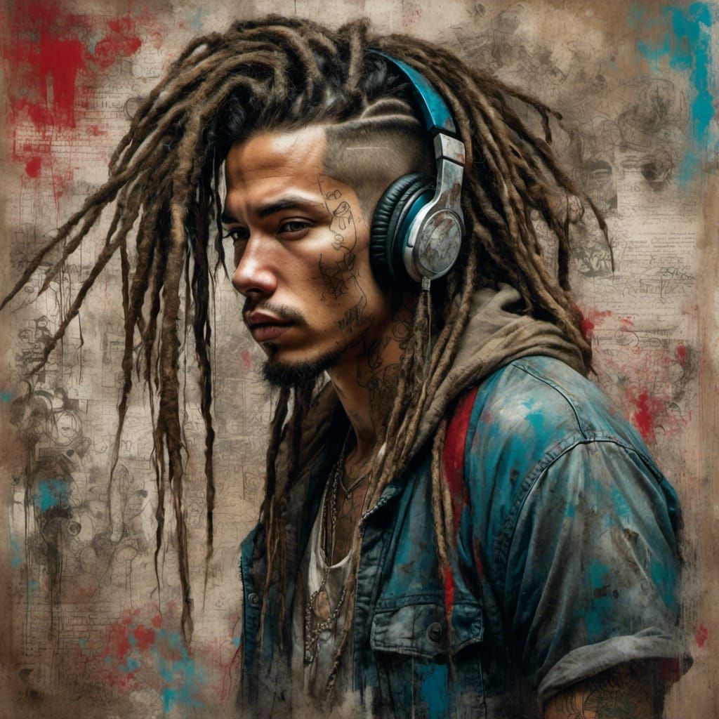 Man with Dreads in Grunge Style Portrait