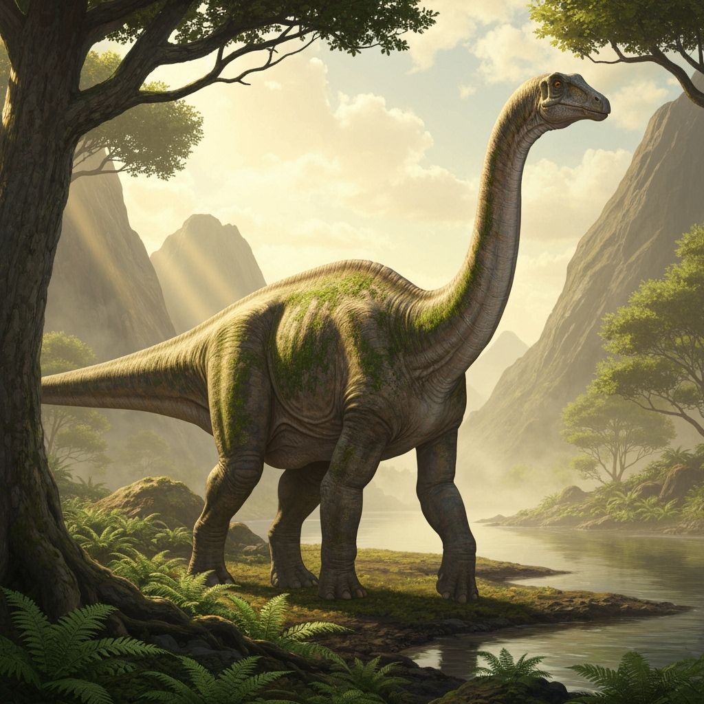 Dinosaur Roams in Jurassic Landscape: Realistic Textures