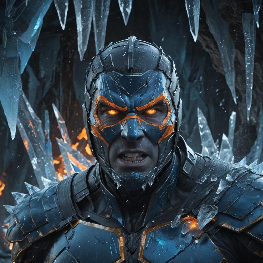 Furious Subzero in Icy Cavern: 3D Fantasy Art