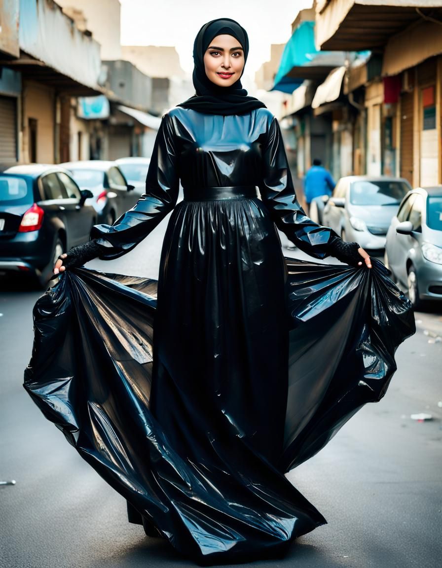 Elegant Hijabi Woman in Plastic Dress