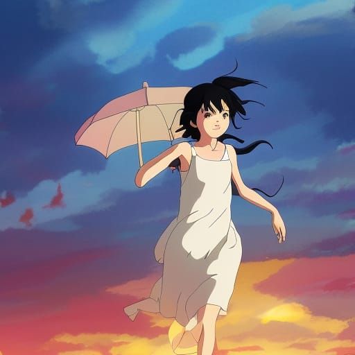 Woman in Silk Dress: Studio Ghibli Anime Art