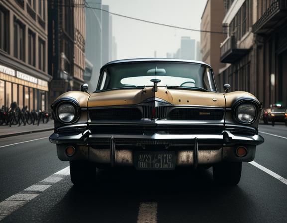 Vintage Car Portrait in Modern City, Detailed 8K