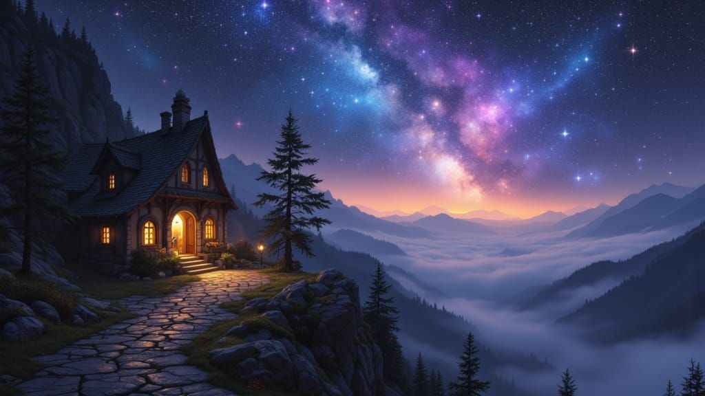Cozy Cottage Under Arcane Starry Skies