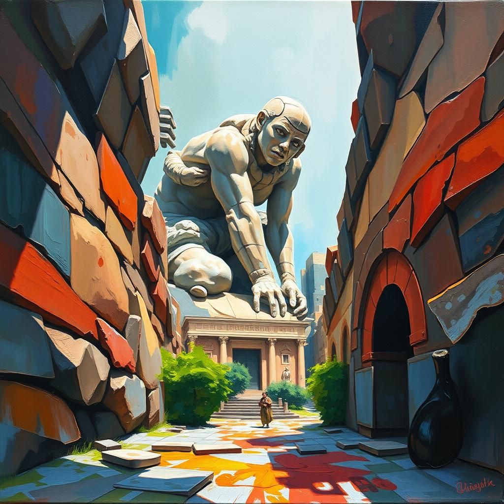 Hunchbacked Figure in Gouache Style Impressionist Masterpiec...