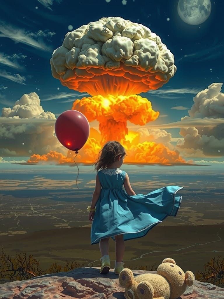 Girl in Blue Dress Stands Alone in Post-Apocalyptic Wastelan...