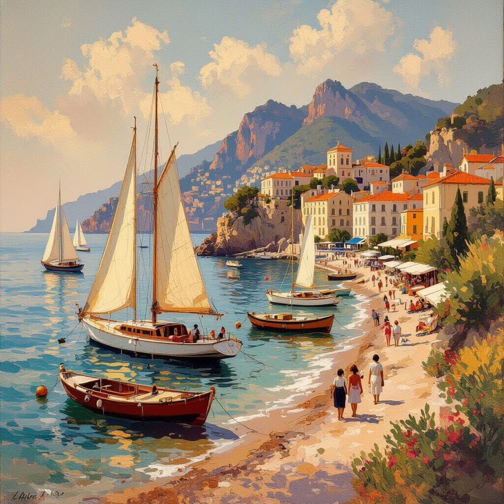 Italian Coastal Scene with Capri, Impressionist Style