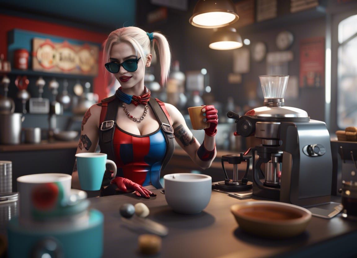 Harley Quinn as Bikini Barista in Photorealistic 3D