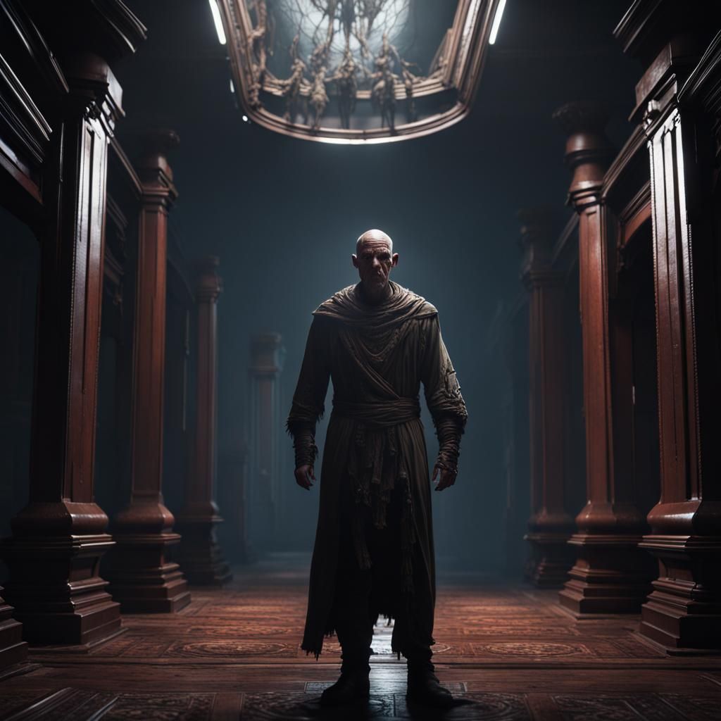 Intimidating Man in Dark Hallway, Fantasy Concept Art