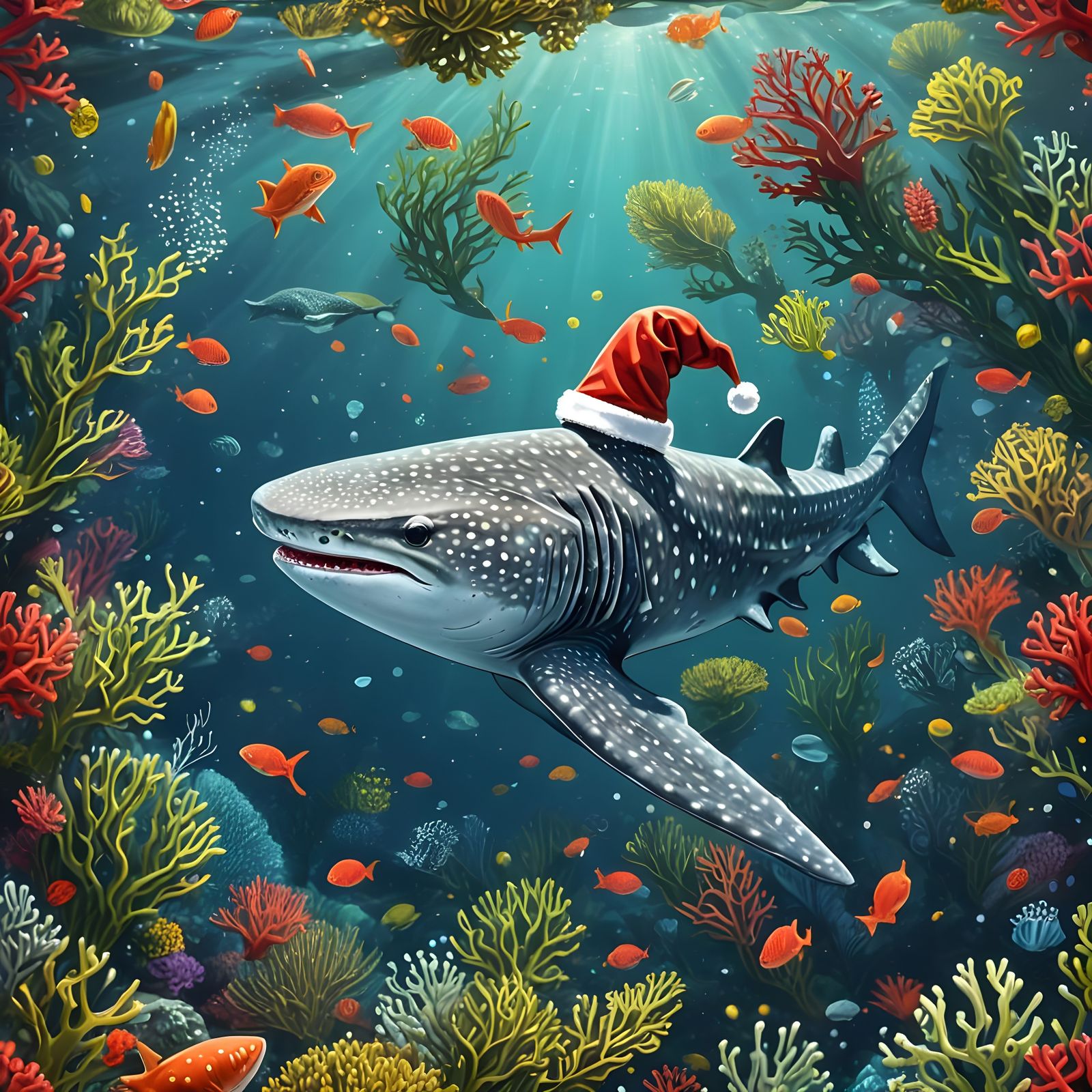 Festive Christmas Whale Shark in Holiday Attire