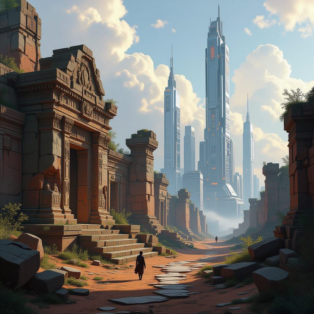 Ancient Ruins Meet Future: A Sci-Fi Landscape