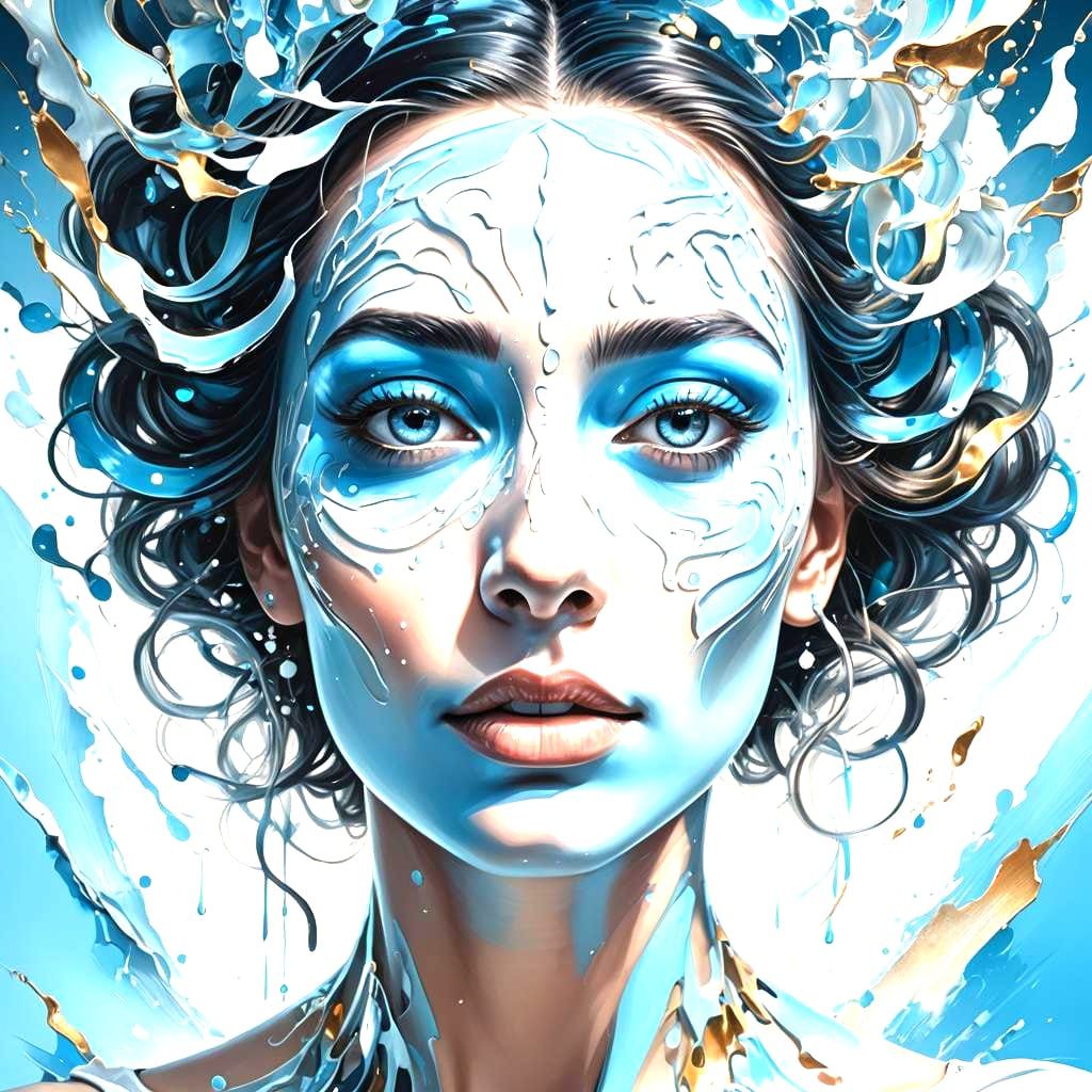 Abstract Pastel Blue Painting with Splash Art Style