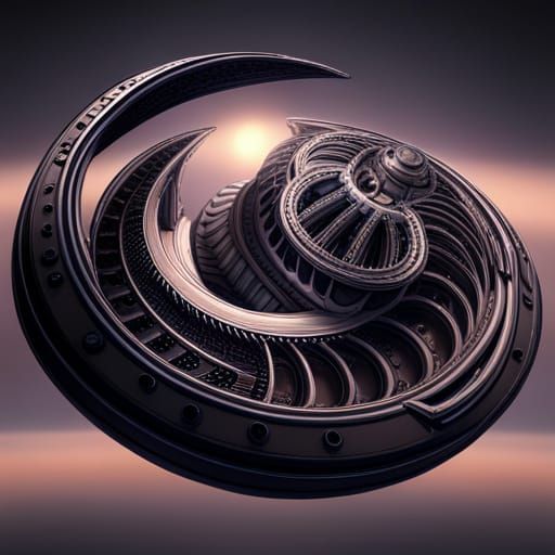 UFO in Starry Sky: H.R. Giger-Inspired Sci-Fi