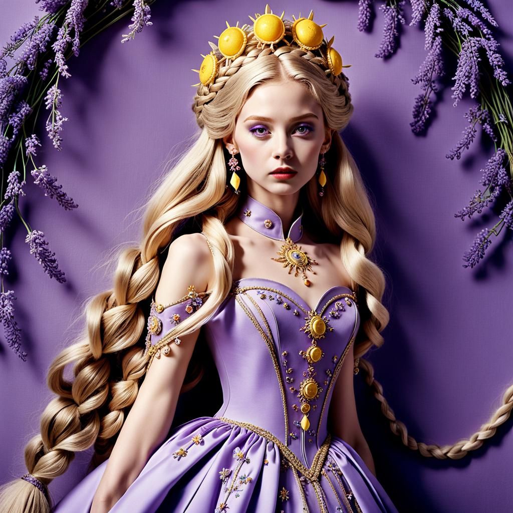 Rapunzel in Lavender Gown: High Fashion Editorial