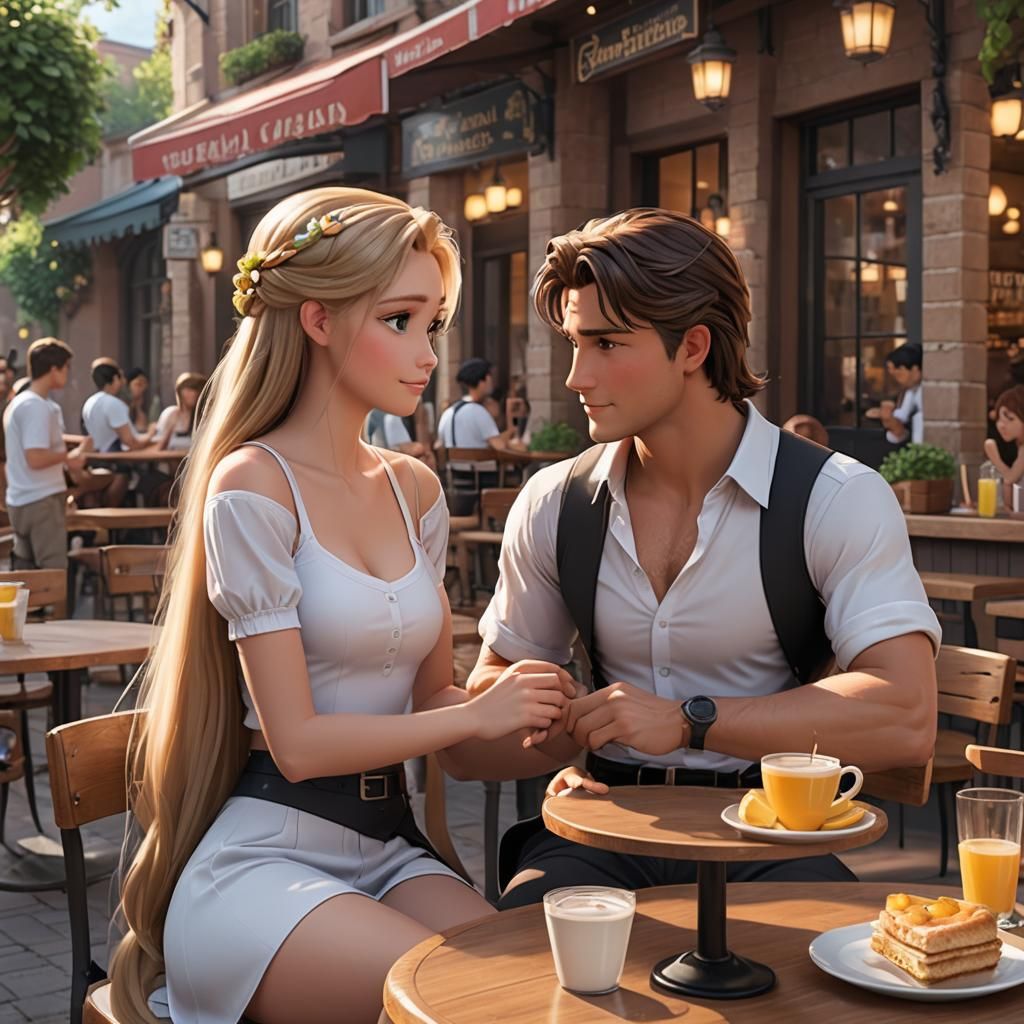 Rapunzel and Flynn Cafe Date: 3D Anime Art