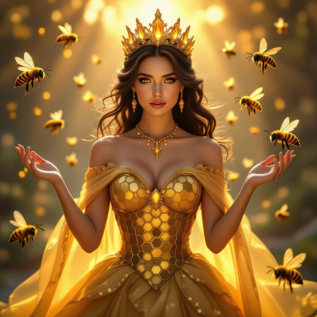 Fantasy Queen with Honeycomb Dress and Amber Crown