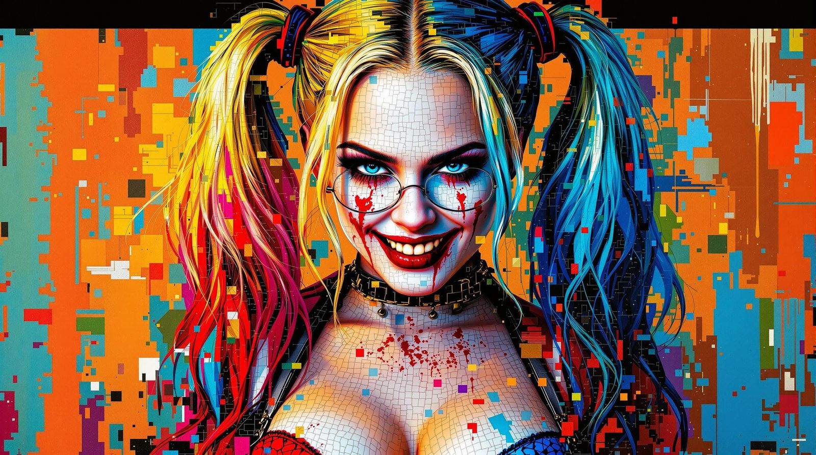 Vampire Harley Quinn: A Vibrant Mosaic Portrait