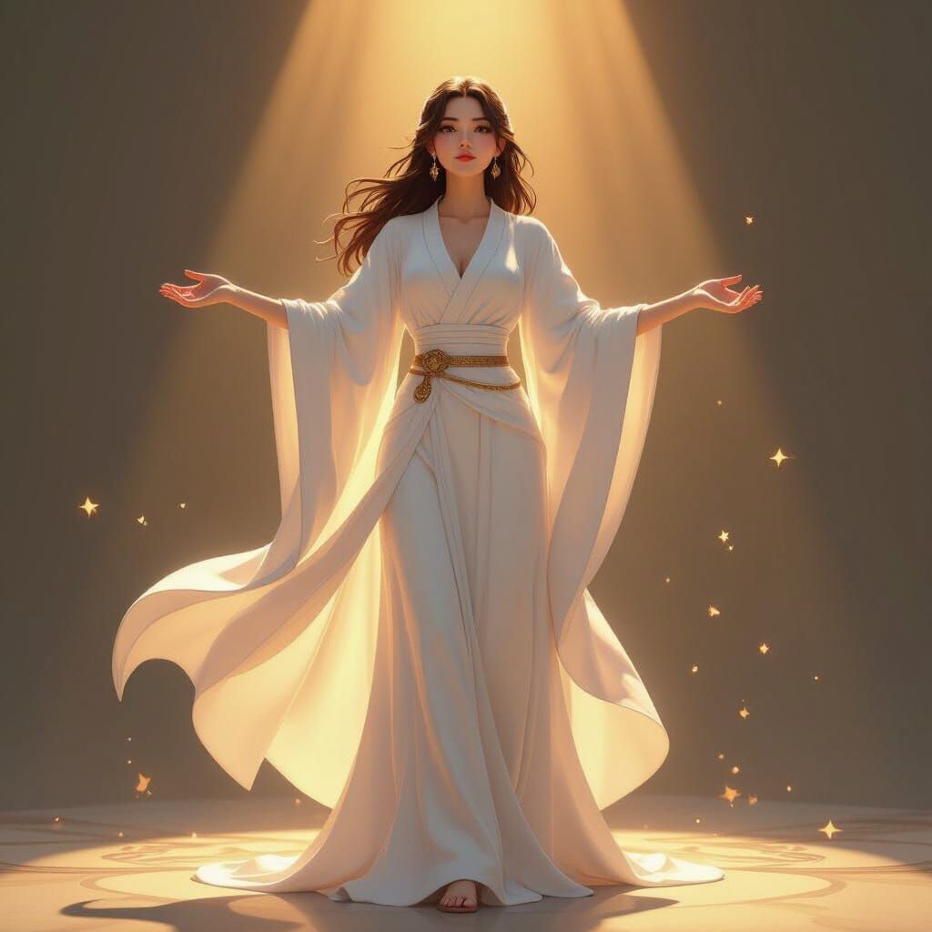 Woman in Golden Light: Anime-Inspired Digital Art