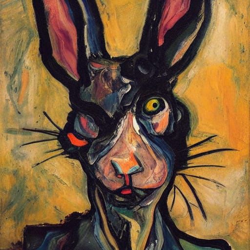 Expressionist Rabbit Portrait with Existential Dread