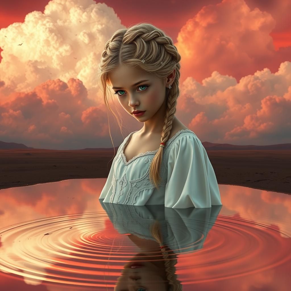 Girl Reflects in Oily Puddle: Digital Portrait