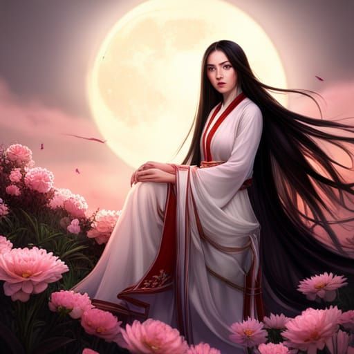 Chinese Woman with Peach Flower, Fantasy Art