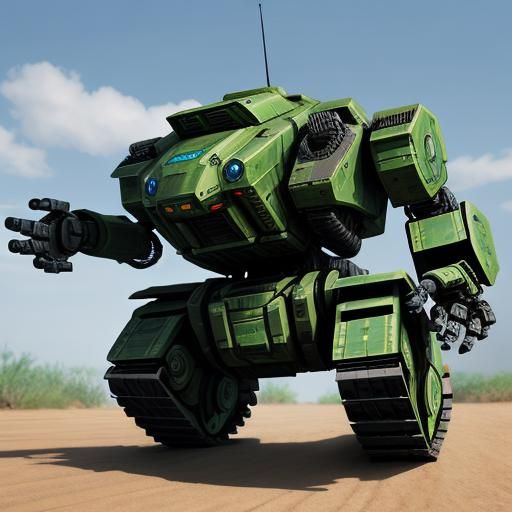 Robotic Turtle Tank Mech: Photorealistic Steel Green