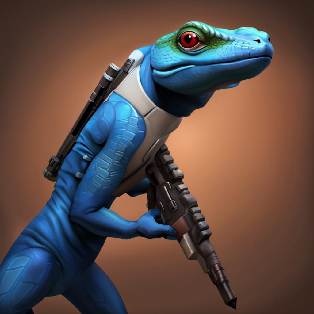 Anthro Lizard Warrior with Blaster Rifle