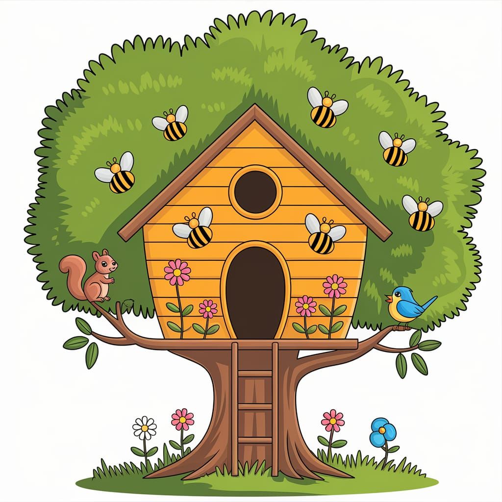 Whimsical Treehouse Sanctuary in Vibrant Colors
