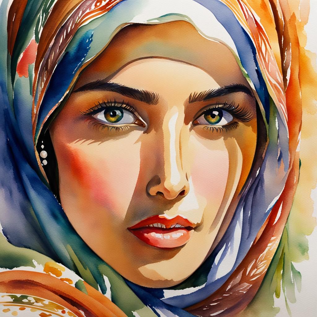 Watercolor Portrait of an Arab Woman's Eye
