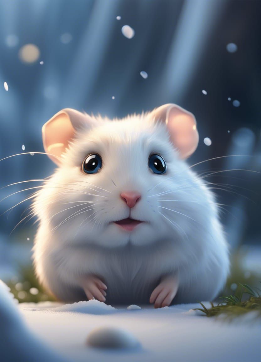 Snowy Hamster Portrait in Studio Ghibli Style