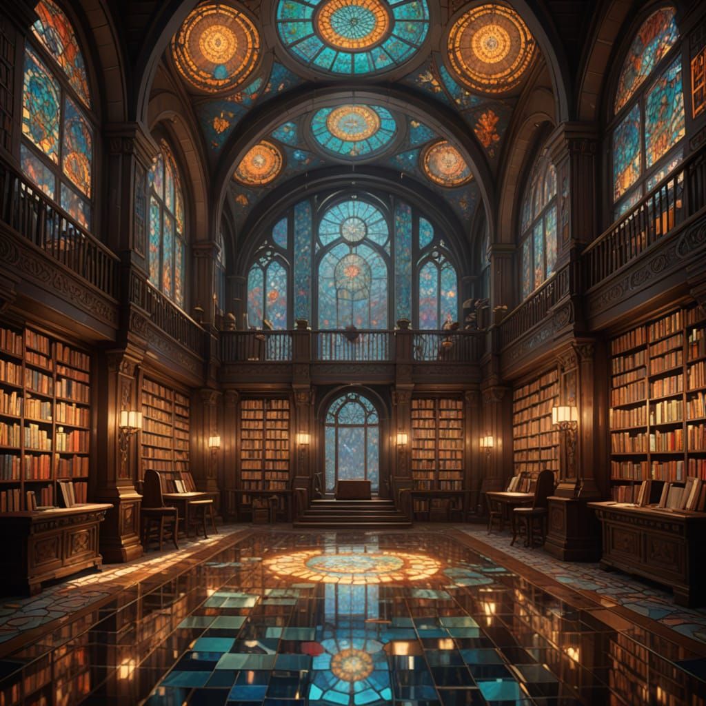 Fantasy Library in Symmetrical Mirrored Chamber