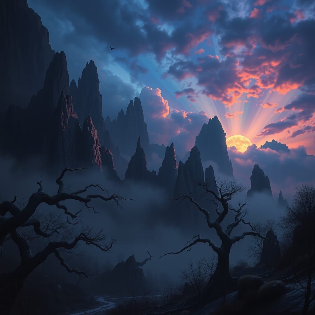 Ominous Dark Fantasy Landscape in Matte Painting Style