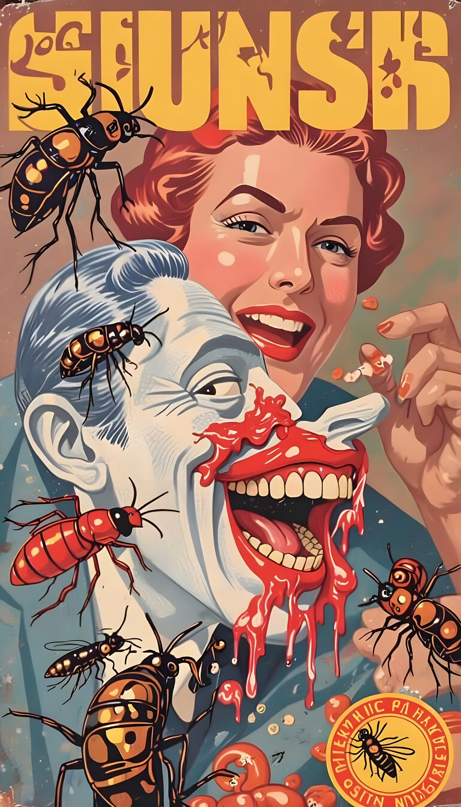 Grotesque Smile in Vintage Pulp Comic Style